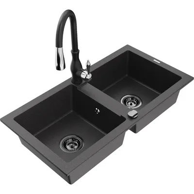 Obrázek produktu pro Mexen Mario 2-miskový granitový dřez s kuchyňskou baterií Savita, Skvrnitá černá - 6504-76-672601-70-B