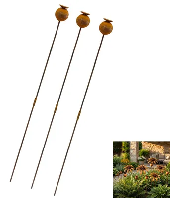 Produktbild von Metallblumen für den Außenbereich, Gartenstecker Deko, 3er-Set dekorative Gartenstecker, Blumenbeetdekoration, für Rasen, Veranda, Weg und Terrasse