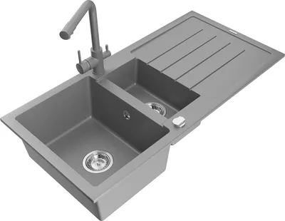 Produktbild von Mexen Andres 1,5-Becken-Granitspüle mit Abtropffläche und Mischbatterie Duero, Grau - 6515-71-671600-71