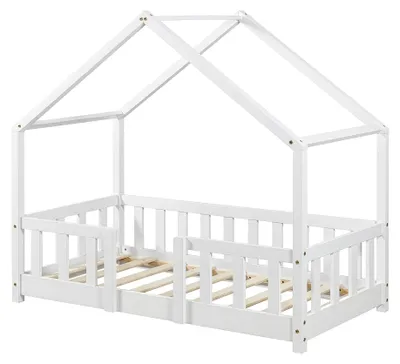 Produktbild von Kinderbett ’Treviolo‘ in Haus-Optik mit Rausfallschutz Kiefernholz 70 x 140 cm Weiß