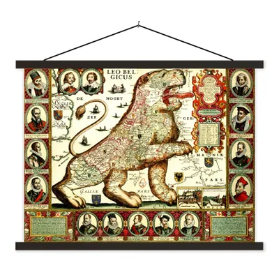 Produktbild von MuchoWow® Textilposter Historische Karte der alten Niederlande 150x113 cm mit schwarzem Rahmen - Wohnzimmer