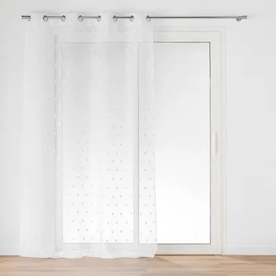 Image de Rideau d'intérieur - Rideau avec œillets - 140 x 280 cm - Pompinou - Voile texturé sablé avec pompons