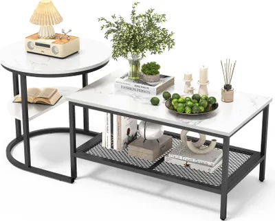 Produktbild von ProximaX Couchtisch Set 2-teilig – Rechteckiger & runder Wohnzimmertisch, schwarz, moderne Beistelltische