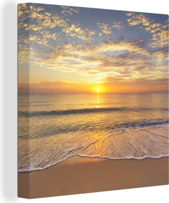 Produktbild von MuchoWow® - Leinwandbilder - Strand - Sonnenuntergang - Meer, Wandbild, Wanddeko Bilder Wohnzimmer, 50x50 cm