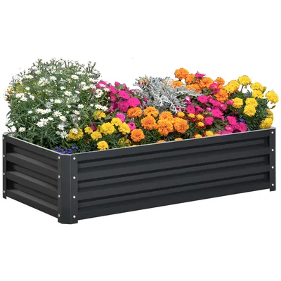 Produktbild von Outsunny Hochbeet Stahl, Pflanzkasten, Rostfrei Blumenkasten, Gemüsebeet mit Offenem Boden, Kräuterbeet für Garten, Balkon, Grau, 120 x 60 x 30,5 cm