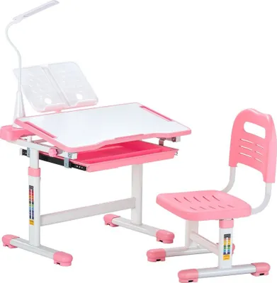 Immagine prodotto di Scrivania per bambini rosa con lampada da tavolo - Scrivania regolabile in altezza per bambini