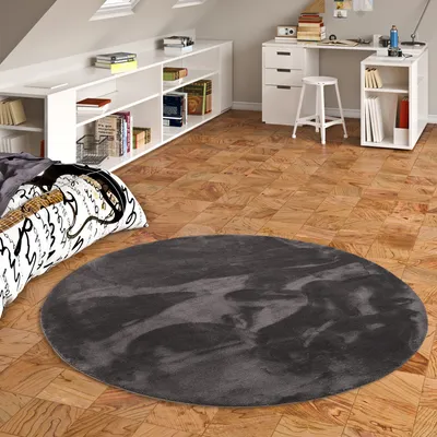 Produktbild von Kinder und Jugend Super Soft Fellteppich Pearl Kids Anthrazit Rund, Größe:200 cm Rund