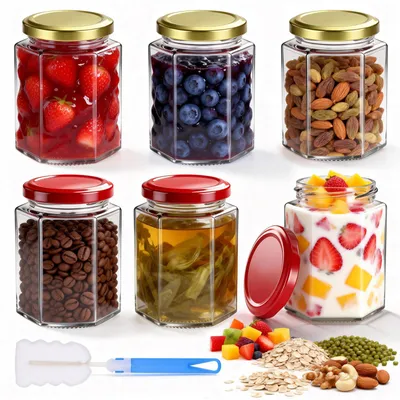 6 Einmachgläser 280 ml, sechseckig, luftdicht, mit Deckel