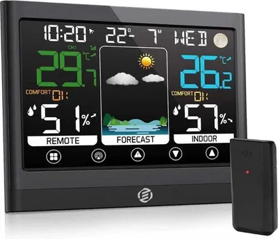 Obrázok produktu pre Prenosná meteorologická stanica – meteorologická stanica – bezdrôtová – teplomer, barometer, vlhkomer – vonkajší senzor – teplota – predpoveď počasia