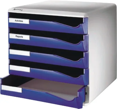 Produktbild von Bürobox Postset 5 Schubladen lichtgrau/blau Packung mit 4 Stück