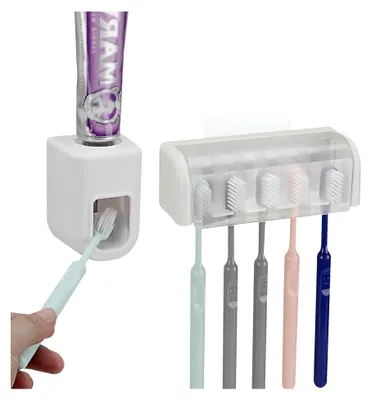 Produktbild von Zahnbürstenhalter mit 5 Fächern und Abdeckung, selbstklebender Organizer für die Wand