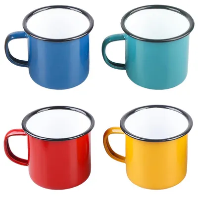 Productafbeelding van Emaillebekers, set van 4, 350 ml, rood/blauw/groen/geel, herbruikbaar, geschikt voor kamperen