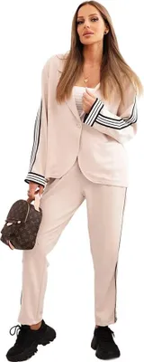 Immagine prodotto di Set da donna in viscosa a righe con giacca sportiva beige