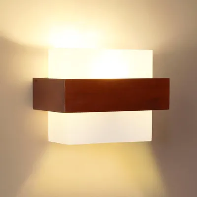 Produktbild von Comely Holz Wandleuchte Innen Vintage Wandlampe mit Glas Schirm E27 (Braun) – Typ C: Braun