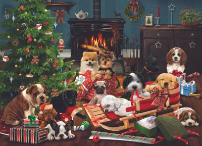 Productafbeelding van Cobble Hill Puzzel Kerstmis Honden - 500 stukjes - XXL puzzelstukjes