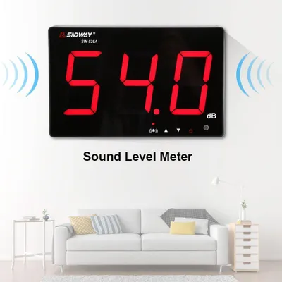 Imagen del producto de Medidor de nivel de sonido de 30 a 130 dB, medidor de decibelios digital con pantalla LCD de 9,6 pulgadas, precisión de 1,5 dB, para montaje en pared