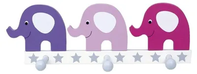 Immagine prodotto di Jabadabado, appendiabiti in legno, triplo, rosa, con elefanti, 25 cm - per la cameretta dei bambini