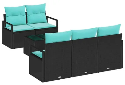 Obrázek produktu pro vidaXL Sada pohovek, 6 kusů, 5 míst, černá a tyrkysová, polyratan