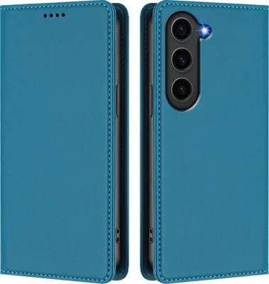 Image de Étui en cuir pour Samsung Galaxy S23, étui à rabat magnétique en cuirPolyuréthaneavec support, bleu lac