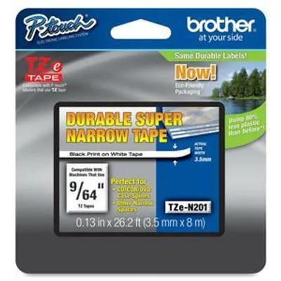Produktbild von Brother TZe-N201 - Schwarz auf Weiß - Rolle (3,56 cm x 8 m) 1 Kassette(n) nicht-laminiertes Schriftband - für Brother PT-D210, D600, H110, P750, P950, P-Touch PT-D410, D460, P-Touch Cube Pro PT-P910