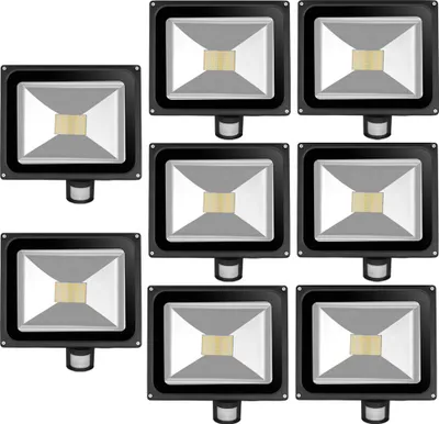 Produktbild von 8pcs 80W LED Fluter SMD Strahler mit PIR Bewegungsmelder,Greenmigo 120° Fluter IP65 Wasserdicht Aluminiumkörper Schwarz Warmweiß