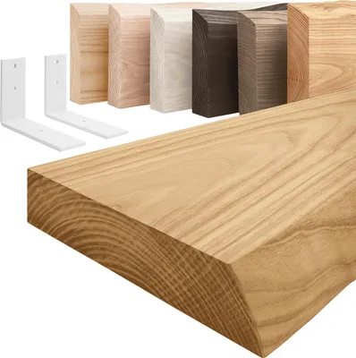 Produktbild von LAMO Manufaktur Wandregal Holz Baumkante  |  Regal Farbe: Rustikal | mit weißem Basic Regalträger | 40 cm
