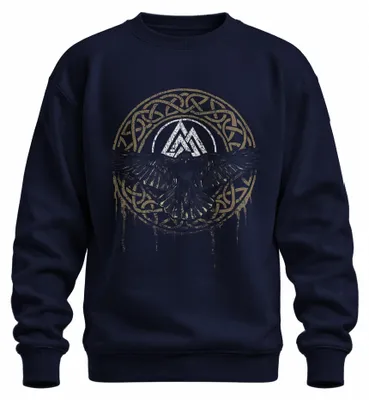 Obrázok produktu pre Viking Raven Valknut Symbol severskej mytológie Runic Circle Uni mikina, námorná farba, XL