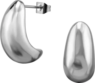 Zdjęcie produktu dla Kolczyki w kształcie kropli ze stali nierdzewnej, półokrągłe, 20 mm, srebrne, uniwersalny rozmiar, Maxte