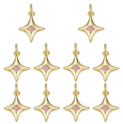 10er Set Sternanhänger, Messing, 18K vergoldet, Zirkonia, Nordstern