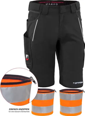 Produktbild von Qualitex kurze Arbeitshose - REFLEX-BUNDLE IRON Shorts + Reflexstreif - Lyocell, Cordura & Stretch - in Farbe: schwarz - Herren: 46 - Damen: 40