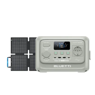 Produktbild von BLUETTI Elite 30 V2 + 60W Solarpanel Solarspeicher 288Wh Tragbare Powerstation Solargenerator Akku für Home-Backup/Notstrom/Camping/Notfall - Grau