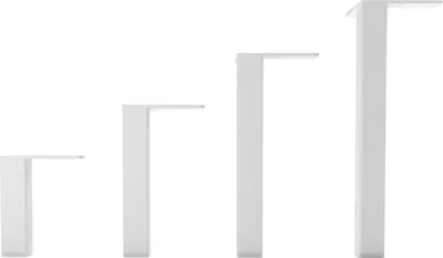Four white furniture legs of varying heights are displayed against a white background.