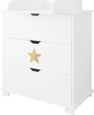 Immagine prodotto di ZEE STAR Cassettiera Fasciatoio Bianca Stella Naturale 83x87x49 cm 3 Cassetti Fasciatoio Rimovibile Mobile Neonato Cameretta Design Scandinavo