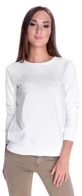 Produktbild von Damen Pullover langarm Bluse mit Druck Top, Ecru S/M 36/38