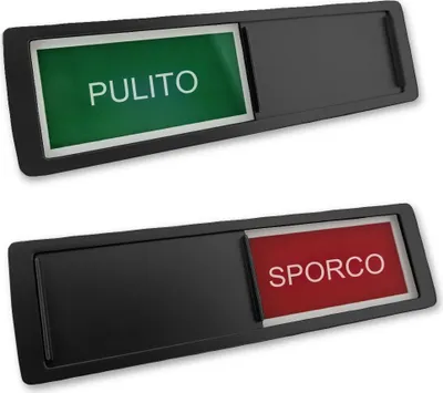 Produktbild von Schiebeschild "Pulito-Sporco" in einem schwarzen Kunststoffschiebeprofil ca. 178x50mm - 5 Stück