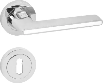 Produktbild von DOMINO Türgriff Drückergarnitur BB-Buntbart Set | Rund-Rosette | Türklinke für Bürotür, Kellertür & Innentür | Türbeschläge aus Znal | Chrom/Weiß Türdrückergarnitur | ONYKS-R M6/WEIß