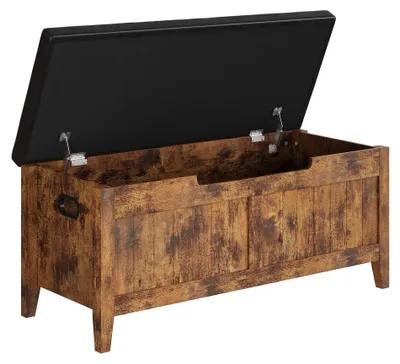 Produktbild von Sitztruhe mit Polster 100 cm Massivholzbeine gepolsterte Schuhbank Truhenbank Vintagebraun + Schwarzes Polster