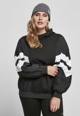Zdjęcie produktu dla Damska bluza z kapturem Urban Classics Ladies Mix Crinkle Nylon Sweat Hoody, czarno-biała – rozmiar XL