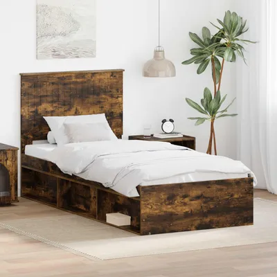 Immagine prodotto di Maison Exclusive - Struttura del letto in legno massello di pino, finitura noce affumicato, dimensioni 90 x 190 cm