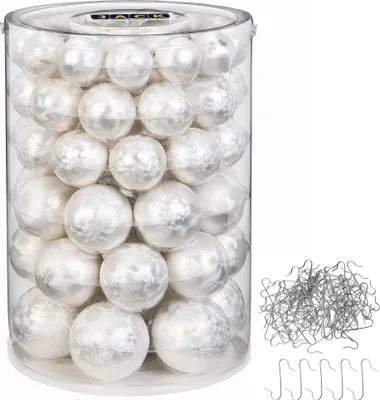 Produktbild von JACK by Inge Glas 60x Glas Christbaumkugeln 4 5 6 7 cm Eislack Weiß / Offwhite + Haken