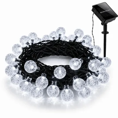 Produktbild von Solar Lichterkette Outdoor 5m 20 LEDs, Kristallkugeln, 2 Modi, Kaltweiß, Auto On/Off, für Garten/Terrasse/Balkon/Weihnachten/Party Deko