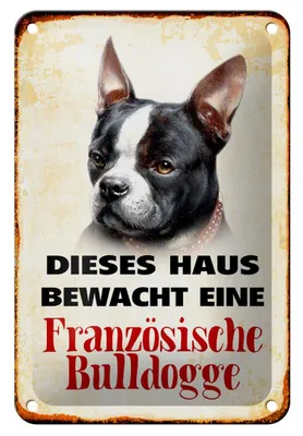 Produktbild von Blechschild Hund 12x18cm Haus bewacht französische Bulldogge