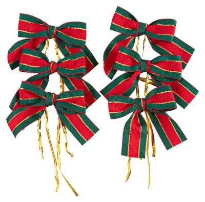 Produktbild von 6 rote, grüne und goldene Weihnachtsschleifen für den Tisch -