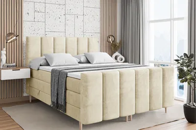 Produktbild von ALTDECOR Boxspringbett mit Holz Füßen, Matratze und Lattenrost, Topper, Fußteil, Polsterbett mit Bettkasten, Bett mit Stauraum H3- und H4- Matratze -BOXI1-FD-Z KING-140x200 - Beige Casablanca