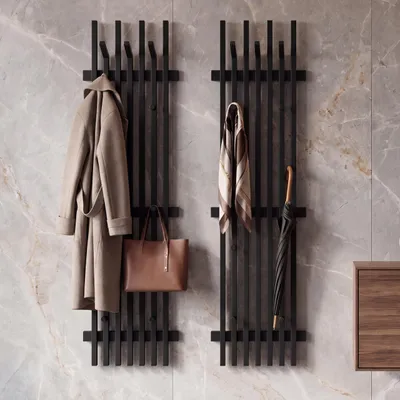 Produktbild von MCA 2er-Sets Garderobenpaneel HWC-P57, Wandgarderobe Garderobenleiste, Massiv-Holz 135x40cm Eiche schwarz