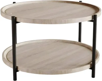 Productafbeelding van Ronde salontafel, 2-laags – Salontafel met metalen frame en X-poten – Houten blad in landelijke stijl – 74 cm