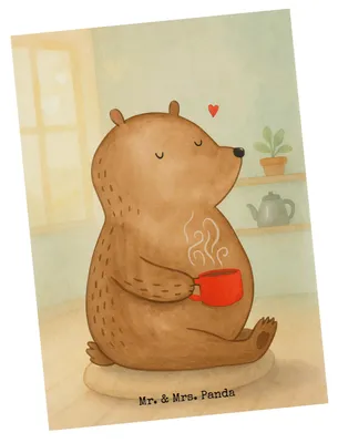 Produktbild von Mr. & Mrs. Panda Ansichtskarte Bär Morgenkaffee Design - Weiß - Geschenk, Fotokarte, Valentinstag, für Freundin, Freund, einzelkarte, Kunstkarten, Jahrestag, Frauen