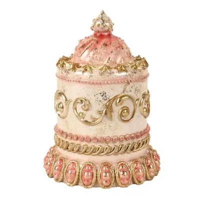 Image de Gâteau factice décoratif rose, 23 cm – Gâteau en résine avec des détails dorés