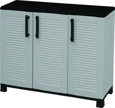 Immagine prodotto di Dmora Armadio da Esterno Alaghesia 37x102x90h cm Grigio Chiaro, 3 Ante Resistente ai Raggi uv, Impermeabile  Italy