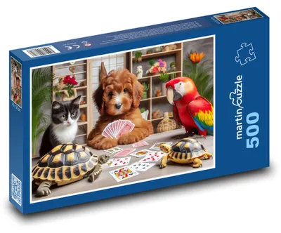 Obrázek produktu pro martinpuzzle - Puzzle 500 - Kočka, pes, ara a želva hrají karty